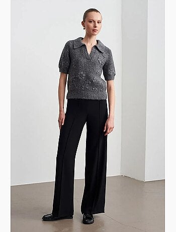 Camisola canelada texturizada com gola polo dilvin