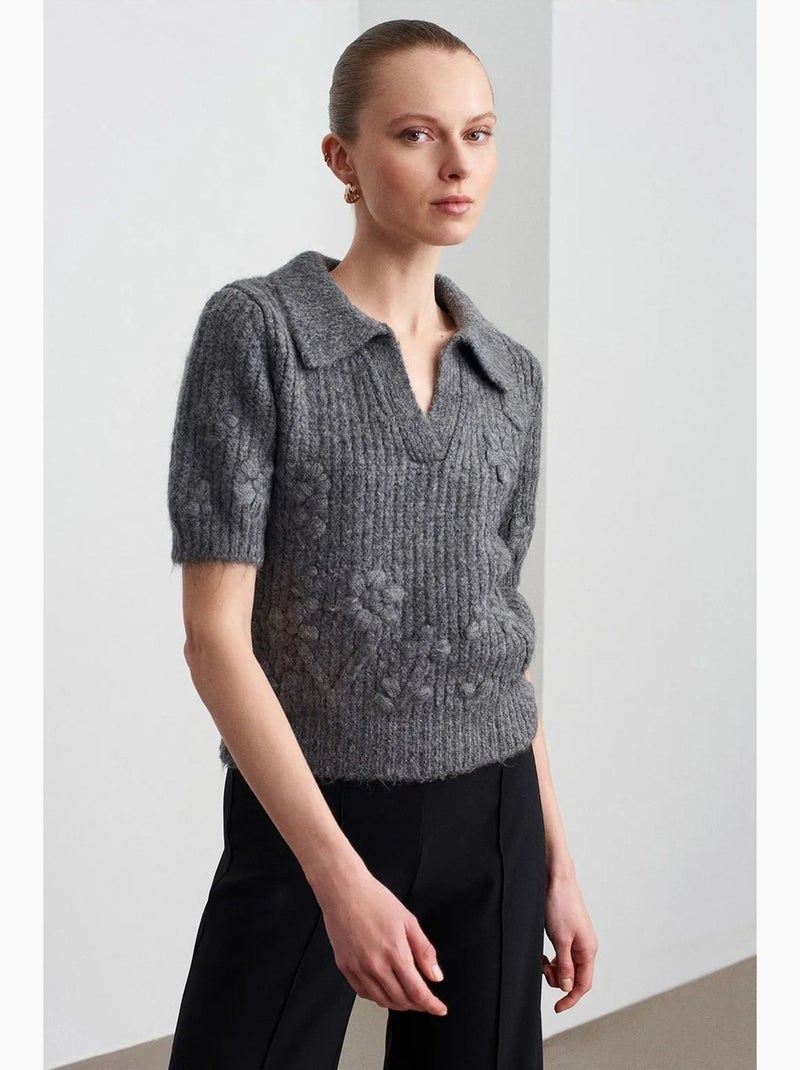 Camisola canelada texturizada com gola polo dilvin Cinza-preto - Kiabi