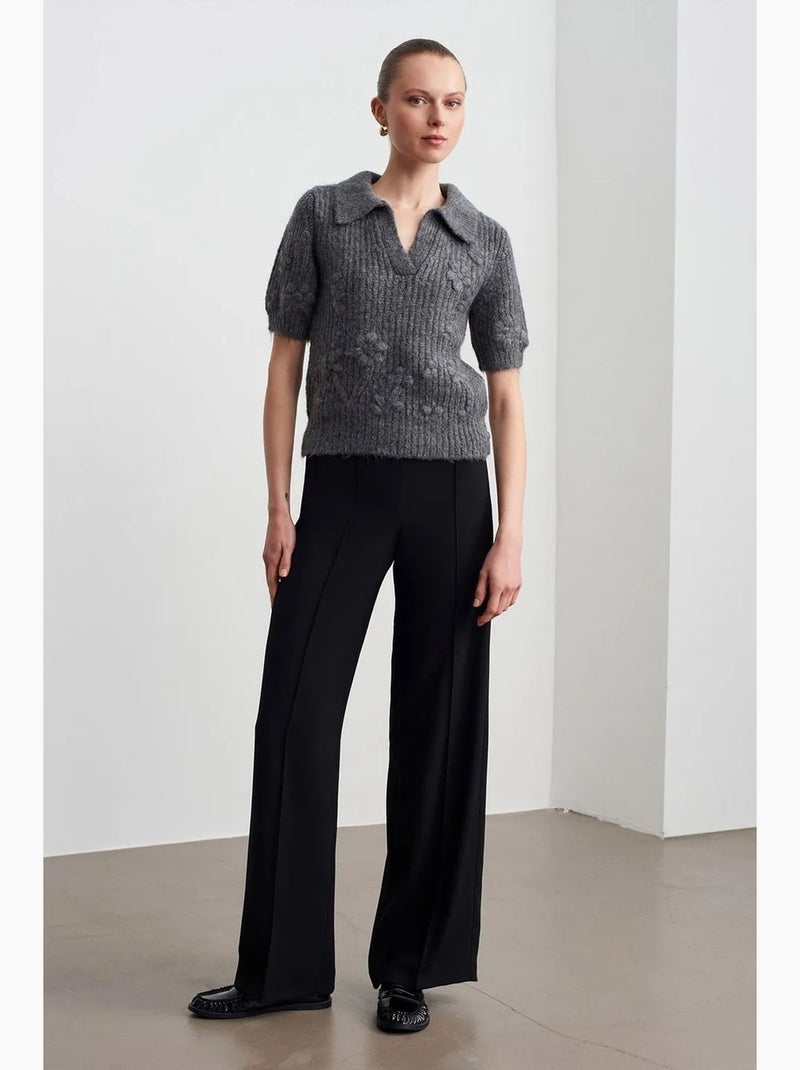 Camisola canelada texturizada com gola polo dilvin Cinza-preto - Kiabi