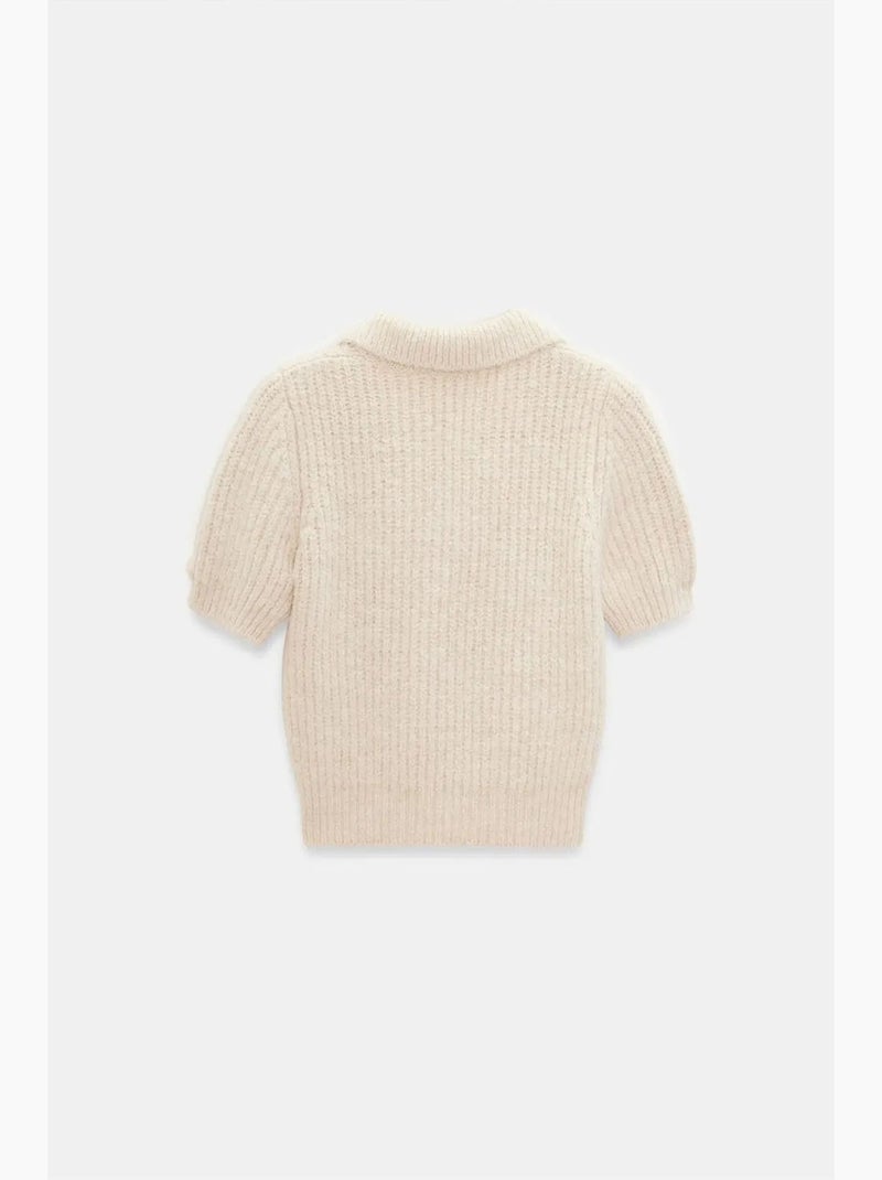 Camisola canelada texturizada com gola polo dilvin Creme - Kiabi