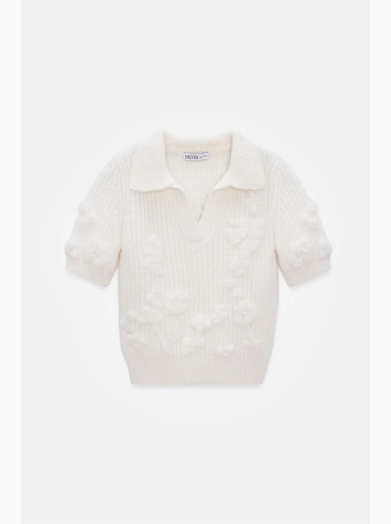 Camisola canelada texturizada com gola polo dilvin Marfim - Kiabi
