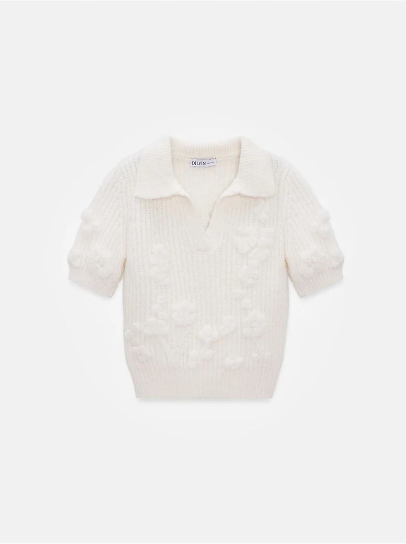 Camisola canelada texturizada com gola polo Marfim - Kiabi