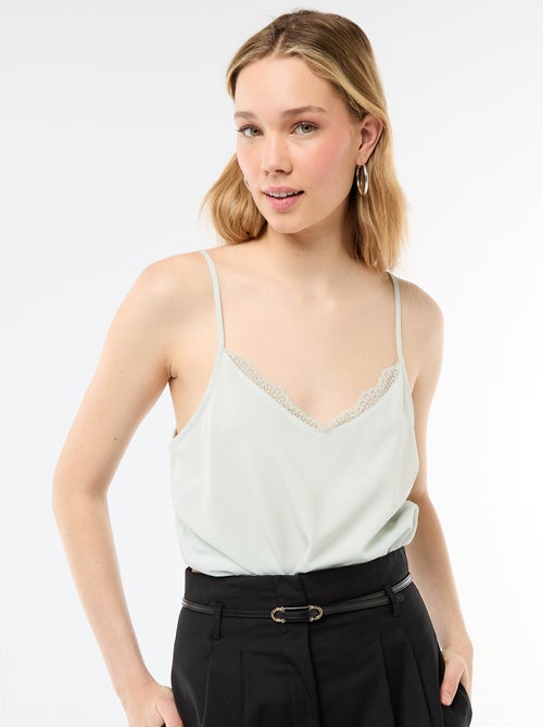 Camisola com alças finas ajustáveis e gola em renda - Kiabi