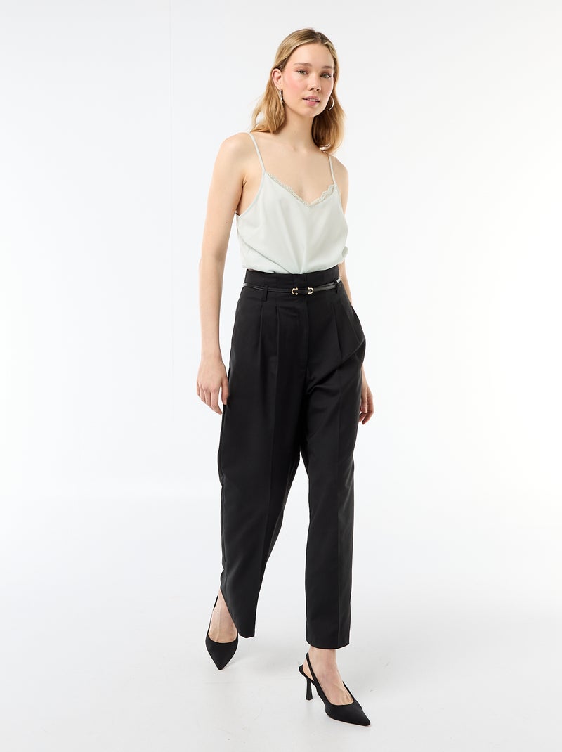 Camisola com alças finas ajustáveis e gola em renda Azul - Kiabi