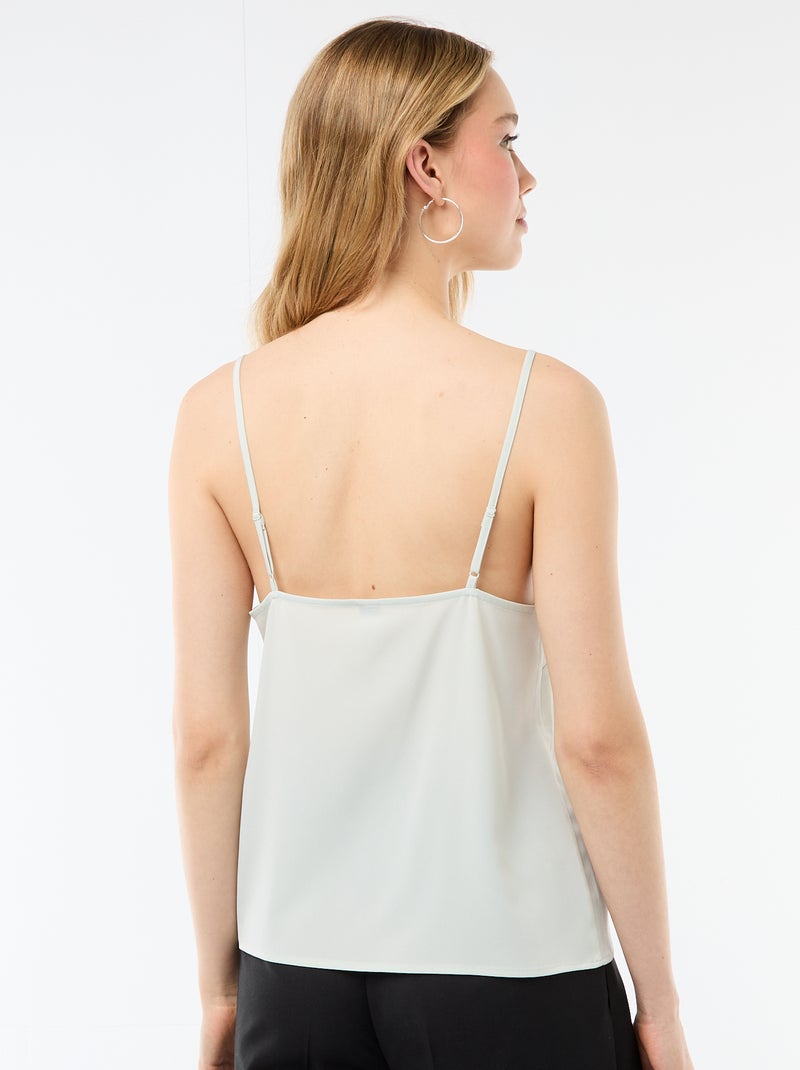 Camisola com alças finas ajustáveis e gola em renda Azul - Kiabi