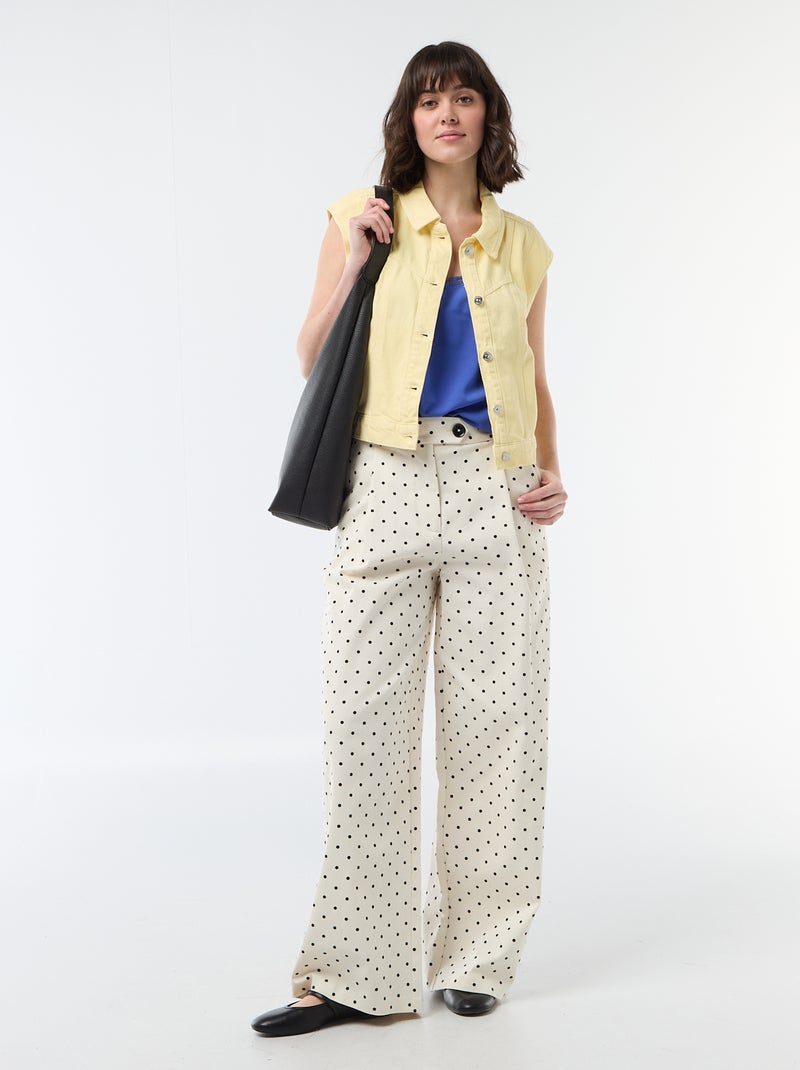 Camisola com alças finas ajustáveis e gola em renda Azul - Kiabi