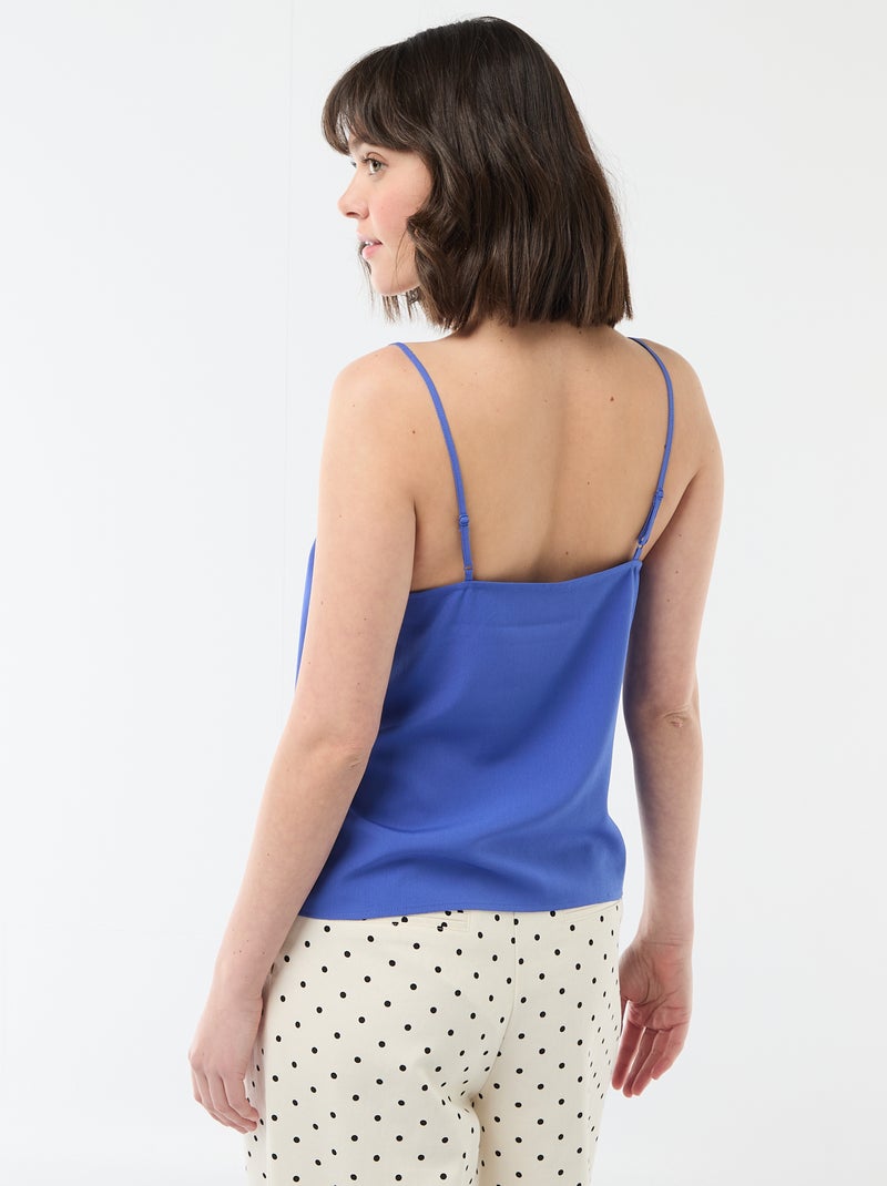 Camisola com alças finas ajustáveis e gola em renda Azul - Kiabi
