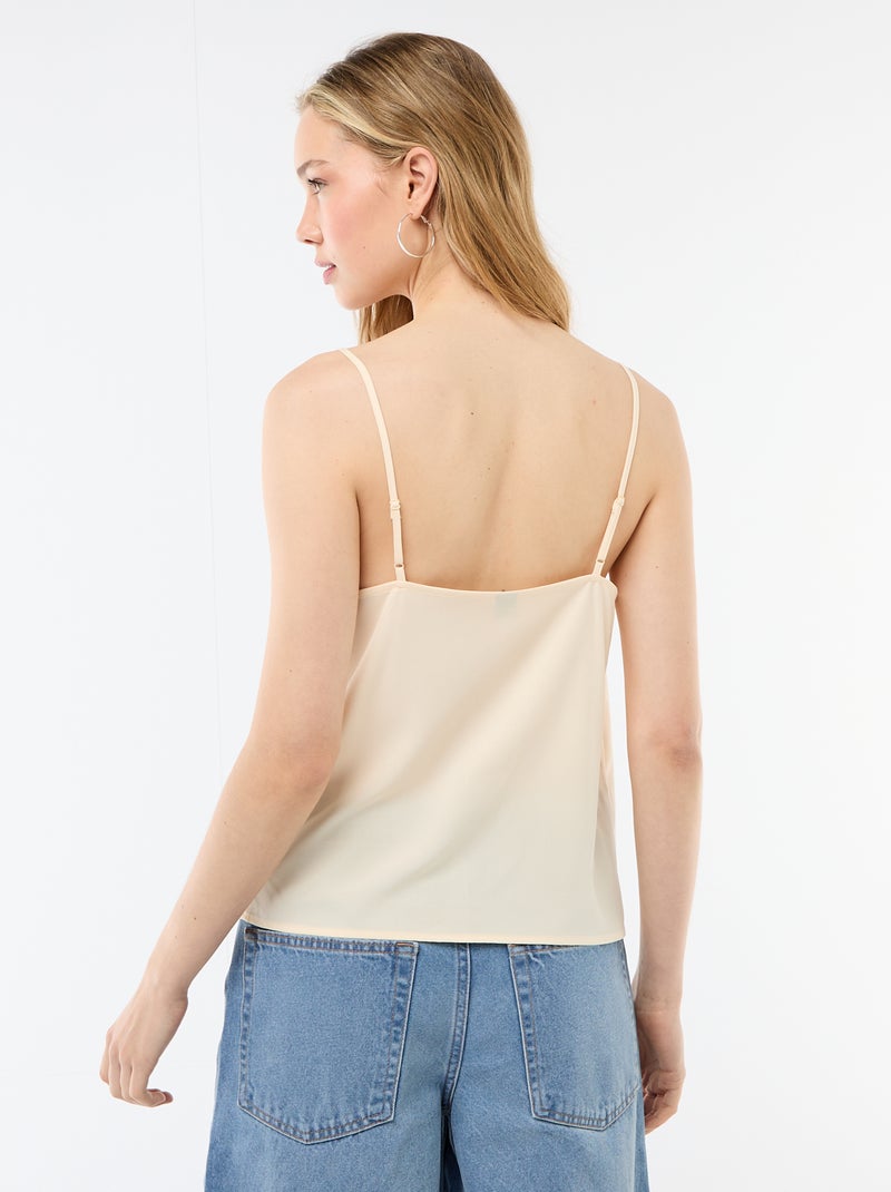 Camisola com alças finas ajustáveis e gola em renda Bege - Kiabi