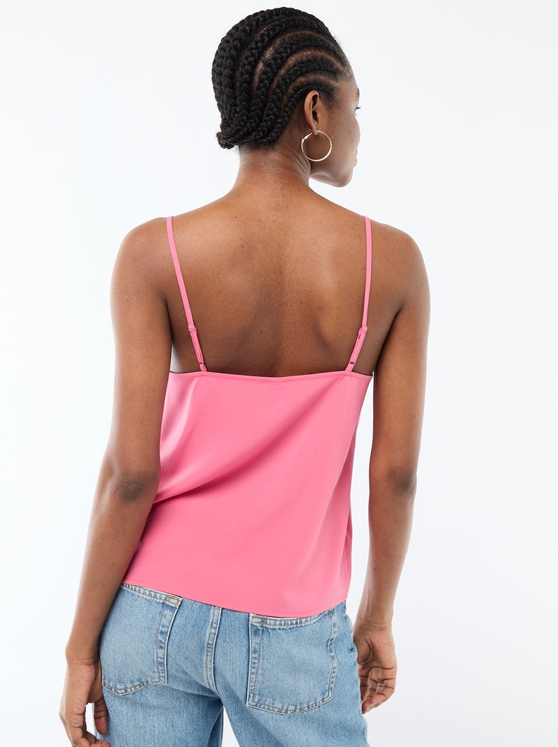 Camisola com alças finas ajustáveis e gola em renda Rosa - Kiabi