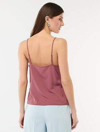 Camisola com alças finas ajustáveis e gola em renda