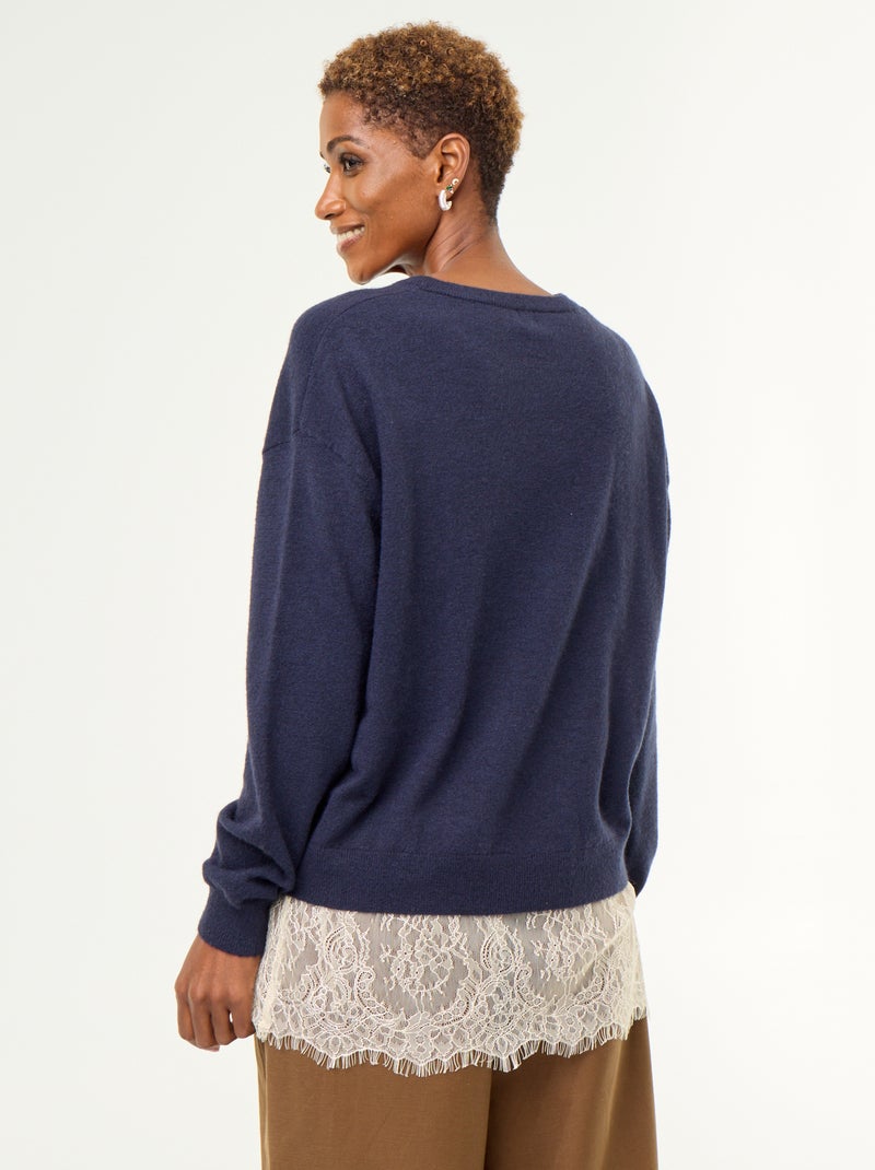 Camisola com aplicação de renda Azul - Kiabi