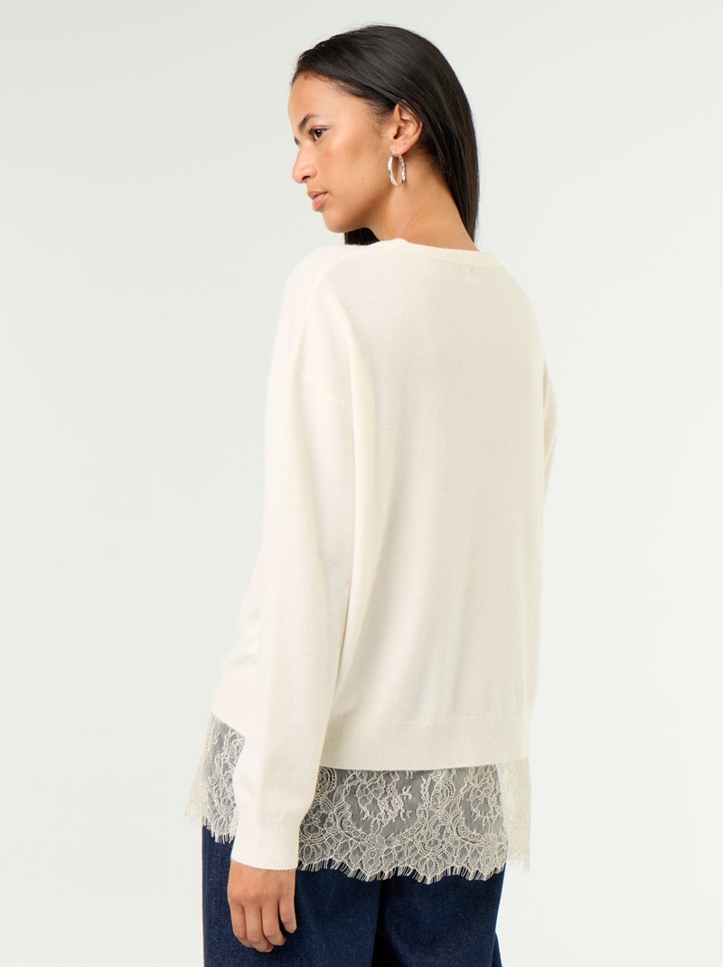 Camisola com aplicação de renda Branco - Kiabi