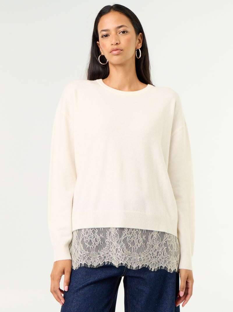 Camisola com aplicação de renda Branco - Kiabi