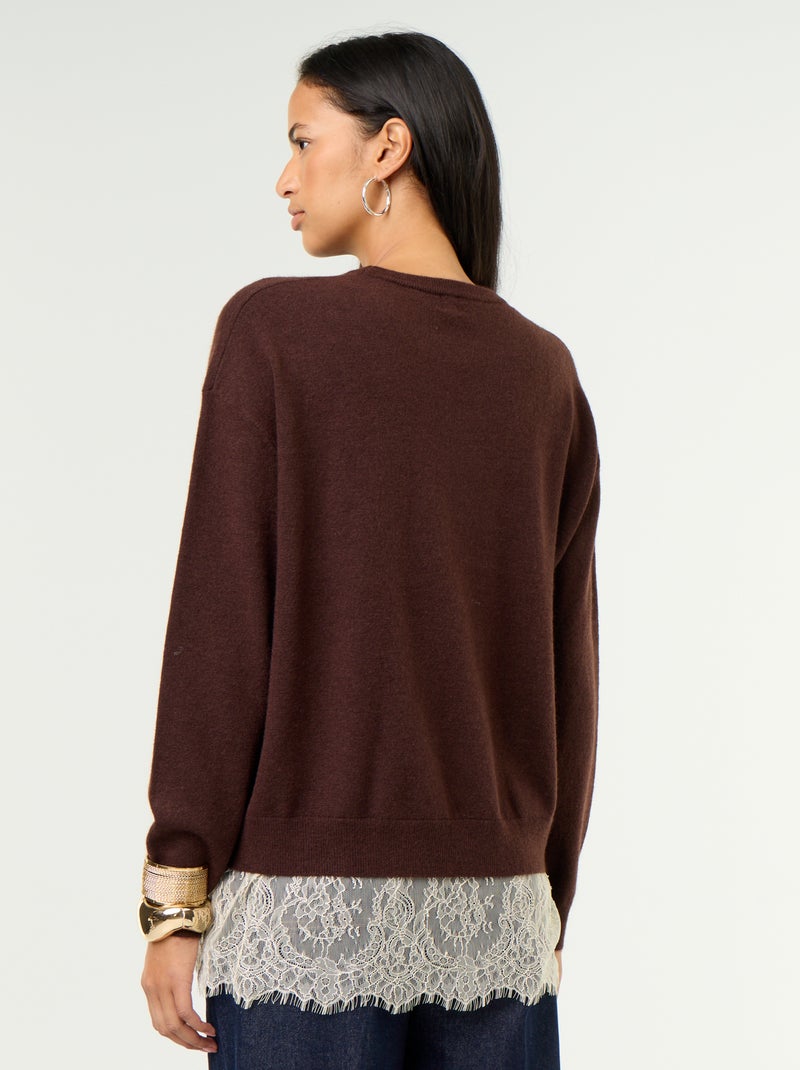 Camisola com aplicação de renda Castanho - Kiabi