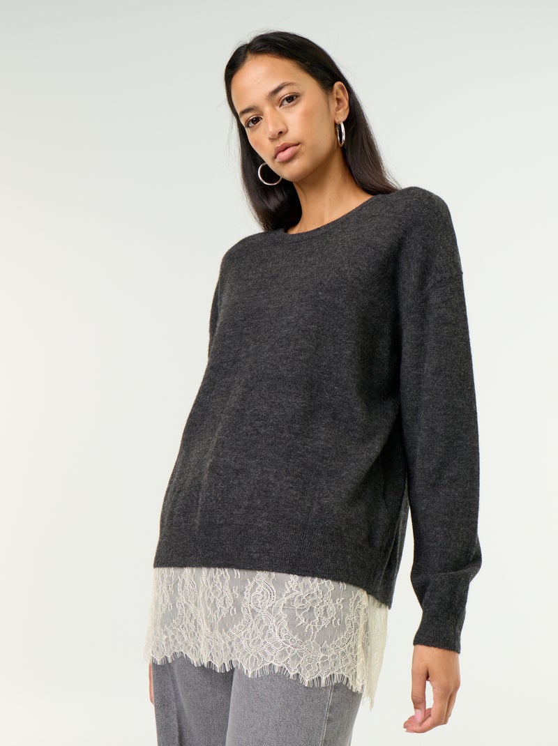 Camisola com aplicação de renda Cinza - Kiabi