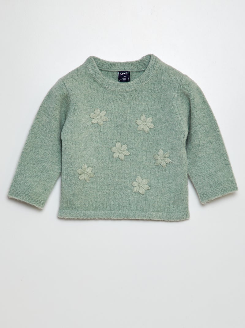 Camisola com bordado floral VERDE - Kiabi