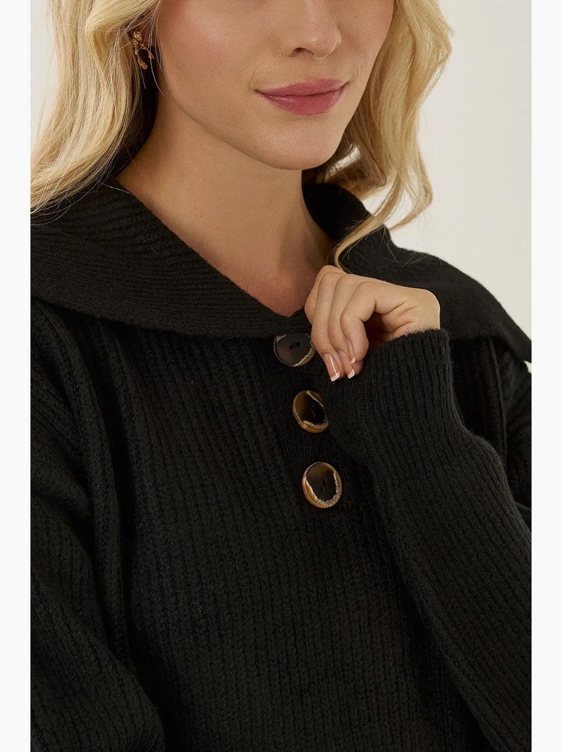 Camisola com botões e gola xaile hiccup Preto - Kiabi