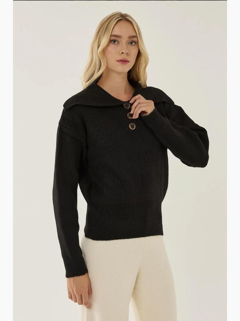 Camisola com botões e gola xaile hiccup Preto - Kiabi