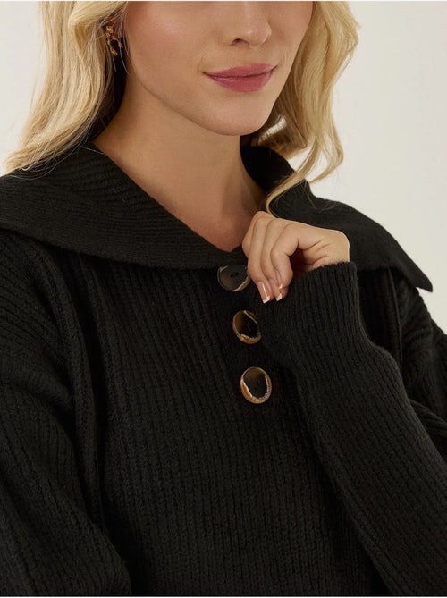 Camisola com botões e gola xaile - Kiabi Camisola com botões e gola xaile - Kiabi