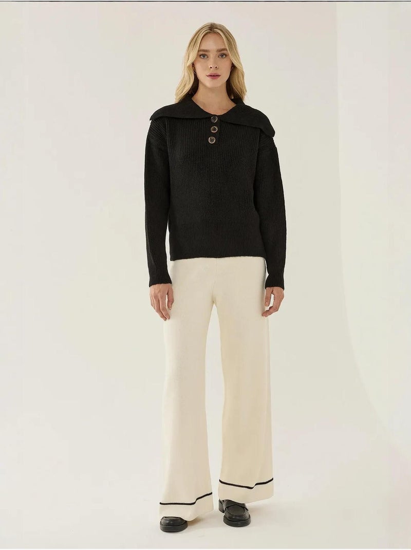 Camisola com botões e gola xaile Preto - Kiabi
