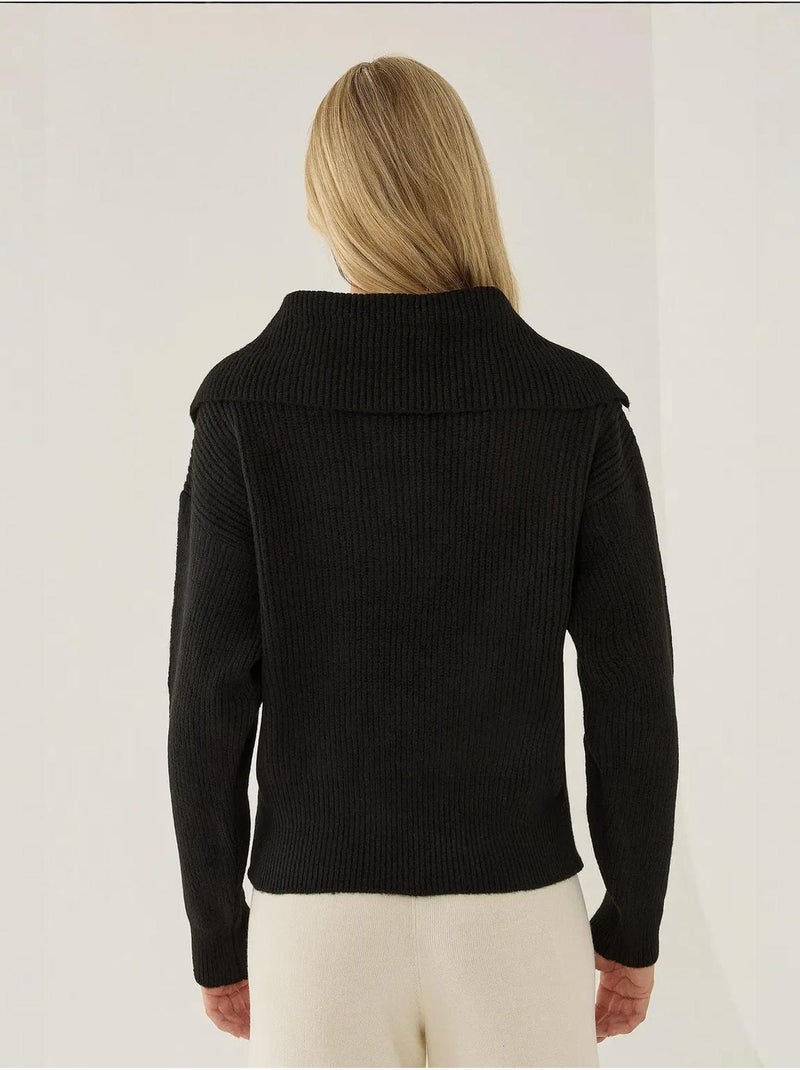 Camisola com botões e gola xaile Preto - Kiabi