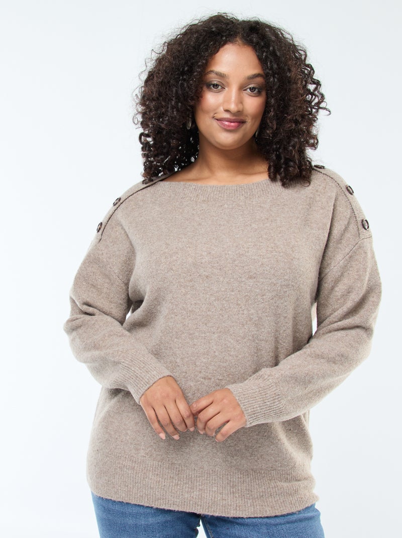 Camisola com botões fantasia no ombro Castanho - Kiabi