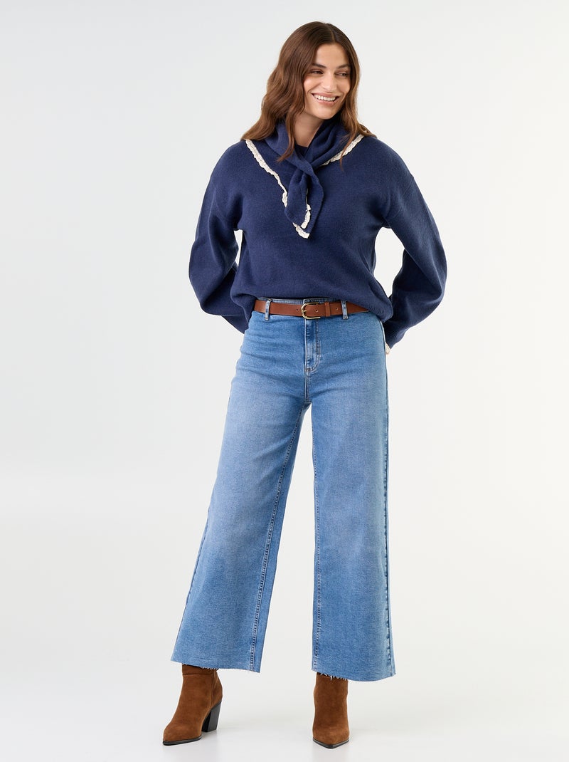 Camisola com cachecol a condizer Azul - Kiabi