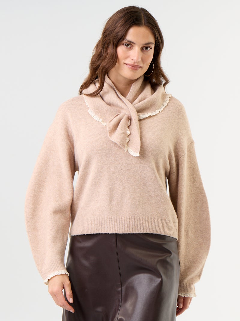 Camisola com cachecol a condizer Bege - Kiabi