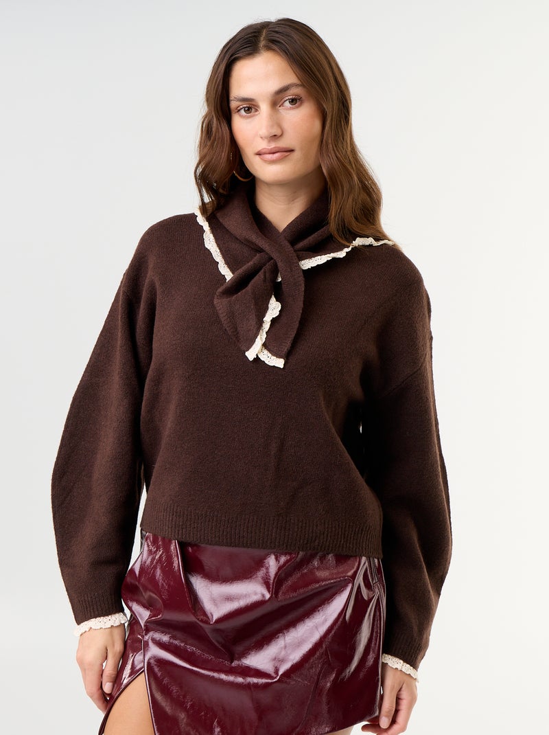 Camisola com cachecol a condizer Castanho - Kiabi