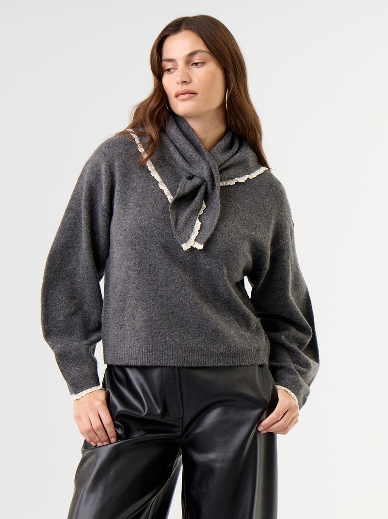 Camisola com cachecol a condizer Cinza - Kiabi