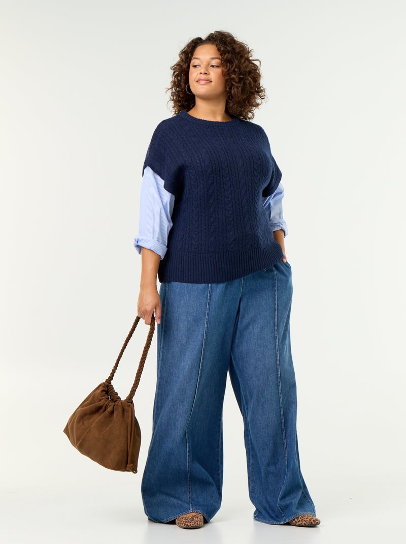 Camisola com camisa 2-em-1 Azul - Kiabi