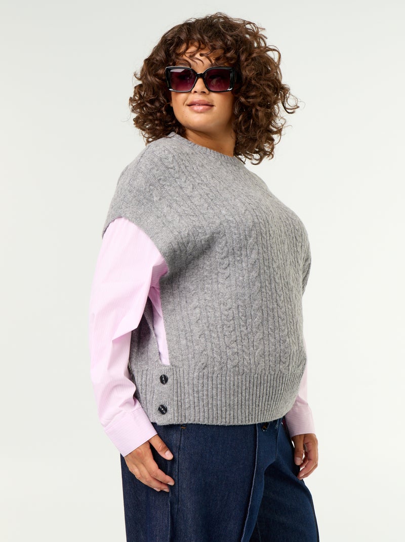 Camisola com camisa 2-em-1 Cinza - Kiabi