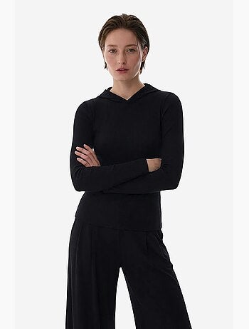 Camisola com capuz canelada em modal penti