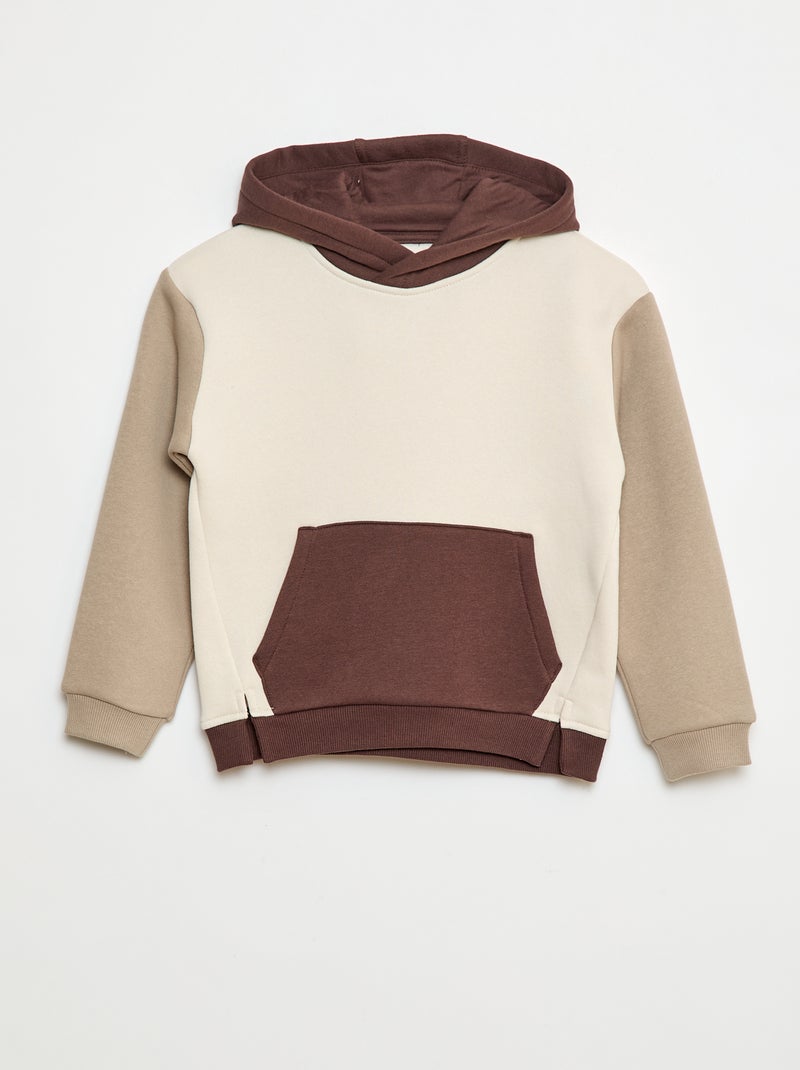 Camisola com capuz color block Bege - Kiabi