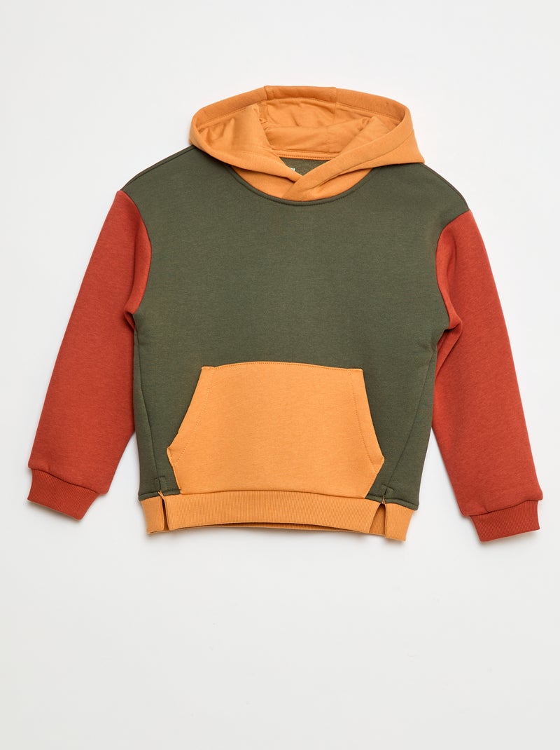 Camisola com capuz color block Caqui - Kiabi