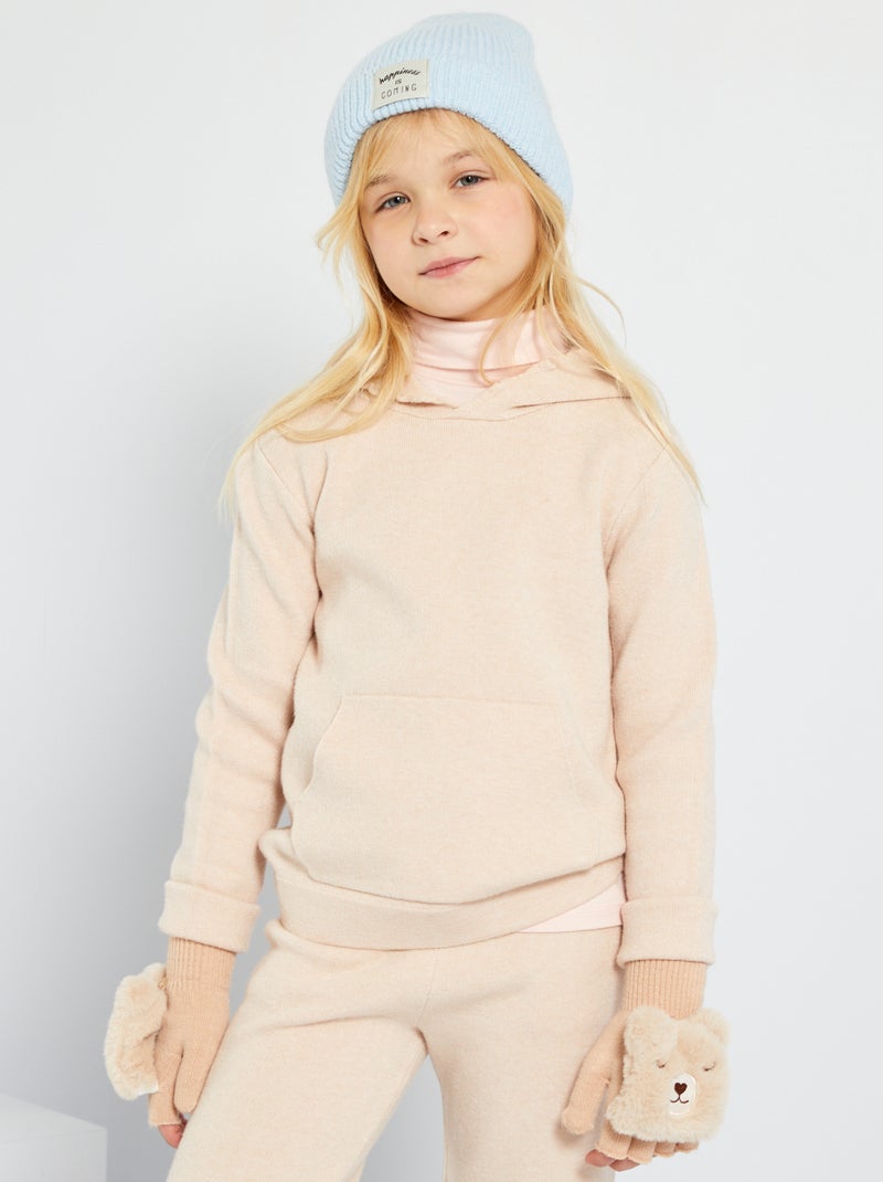 Camisola com capuz de malha bege - Kiabi