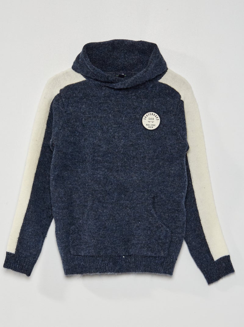 Camisola com capuz de malha bicolor AZUL - Kiabi