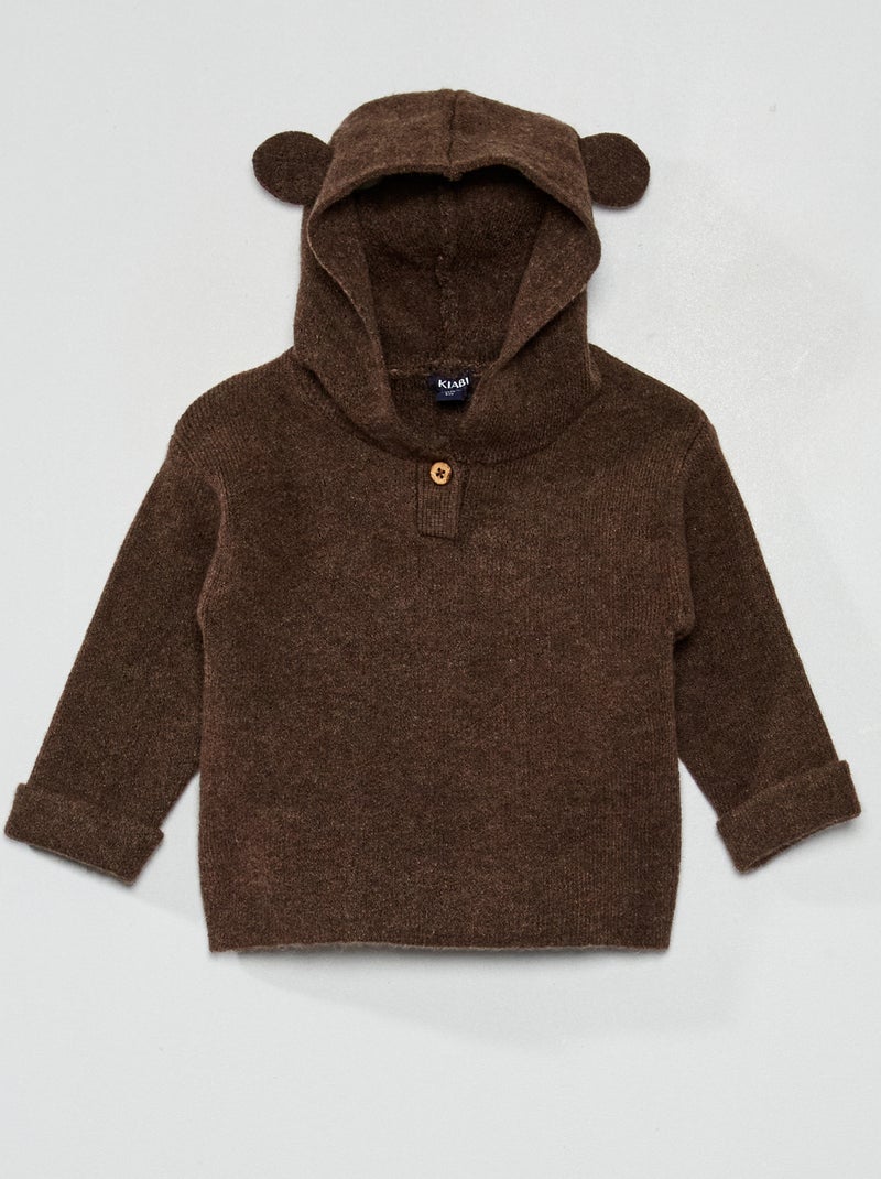 Camisola com capuz de malha suave CASTANHO - Kiabi