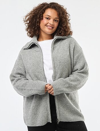 Sweat com fecho éclair e capuz em malha tricot