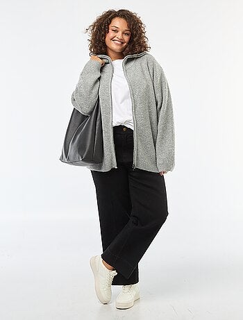Sweat com fecho éclair e capuz em malha tricot