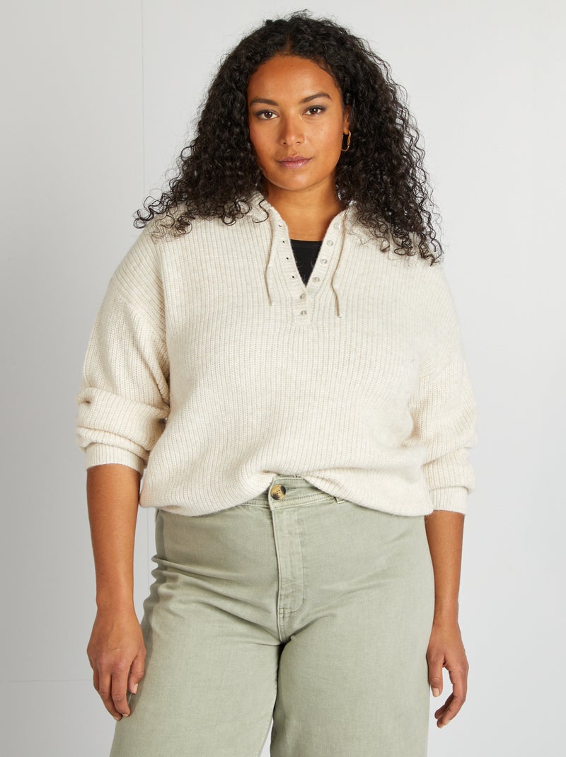 Camisola com capuz em malha BEGE - Kiabi