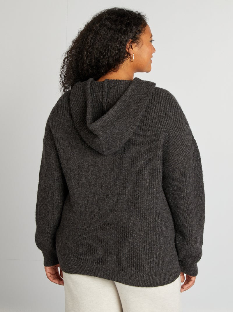 Camisola com capuz em malha CINZA - Kiabi