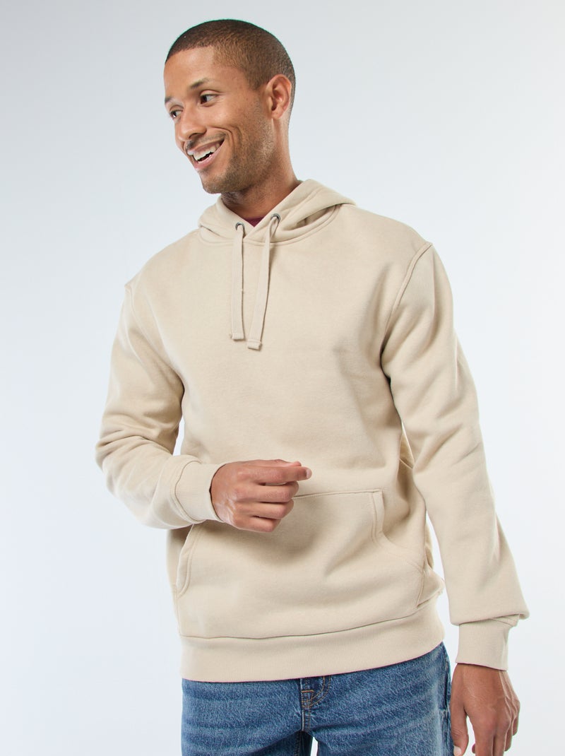 Camisola com capuz em moletom cardado com bolso canguru Bege - Kiabi