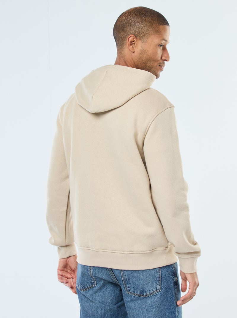 Camisola com capuz em moletom cardado com bolso canguru Bege - Kiabi