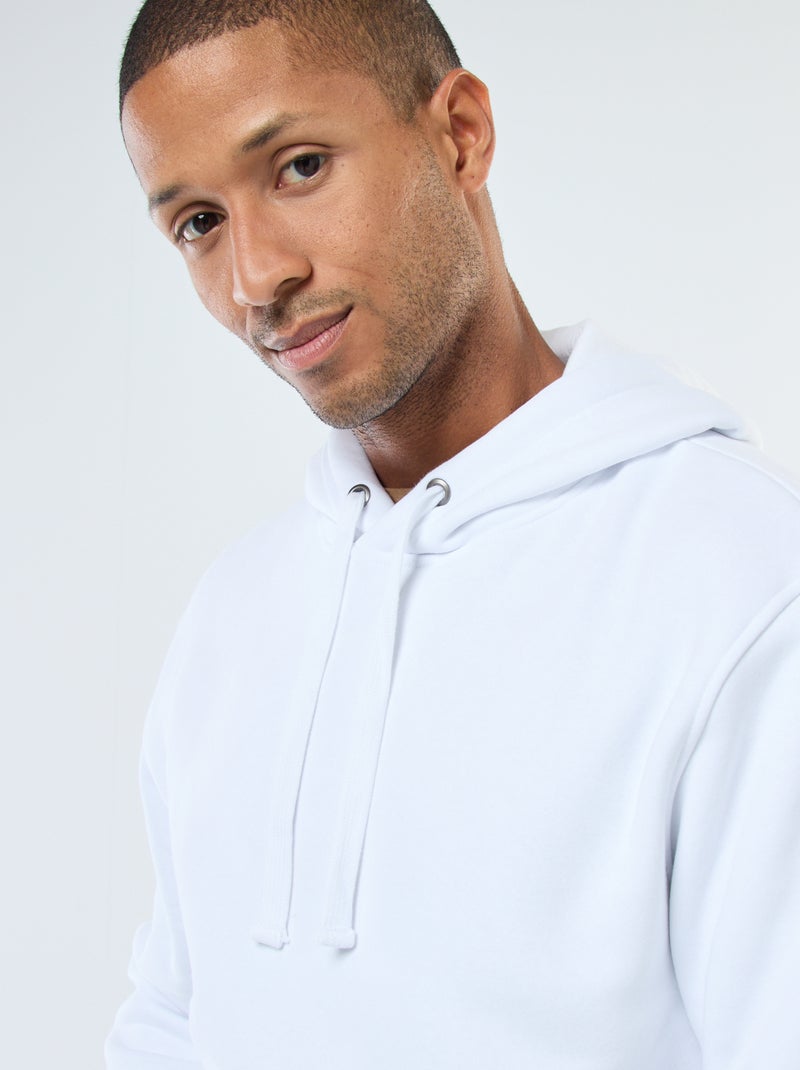 Camisola com capuz em moletom cardado com bolso canguru Branco - Kiabi