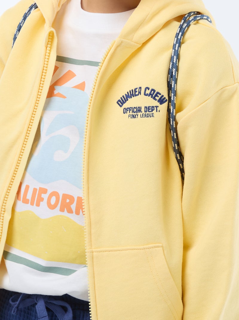 Camisola com capuz folgada bordada Amarelo - Kiabi