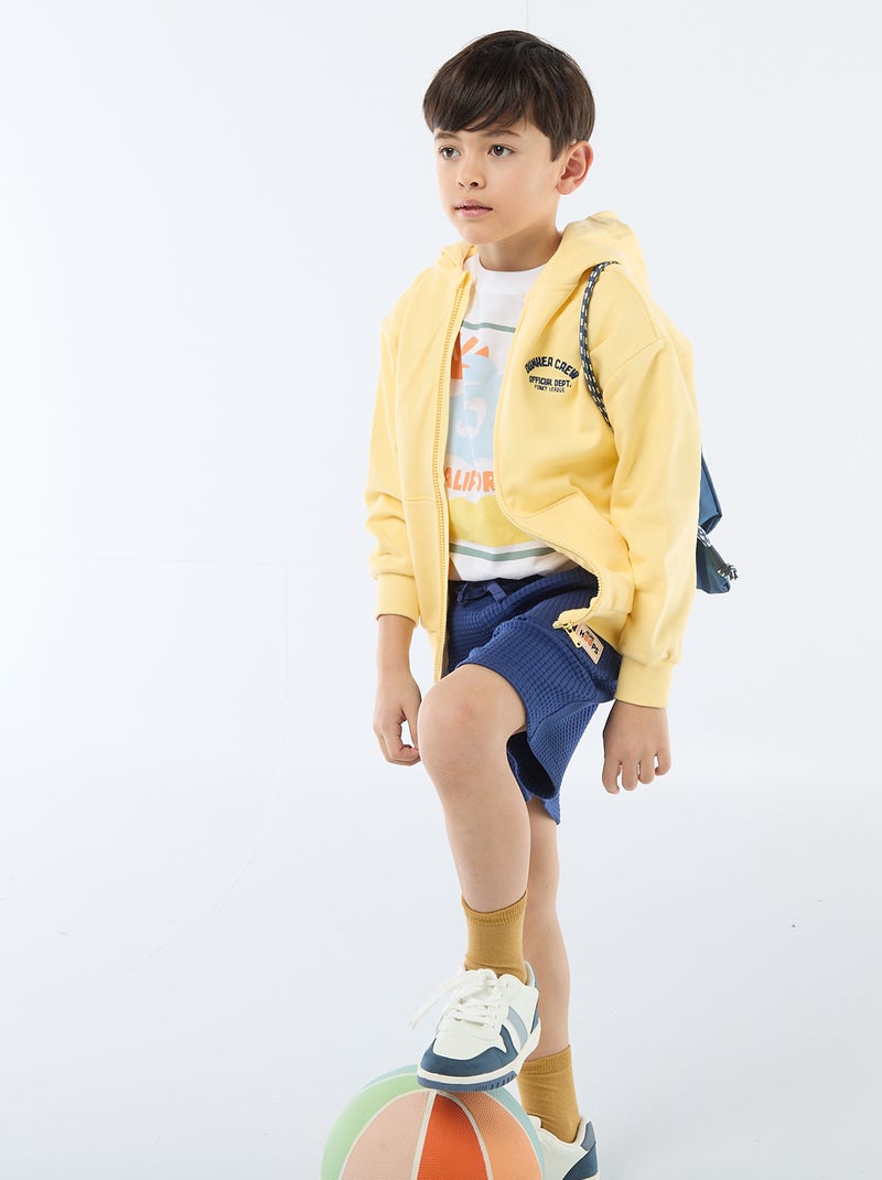 Camisola com capuz folgada bordada Amarelo - Kiabi