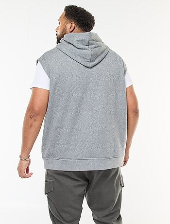 Camisola com capuz sem mangas e bolso canguru