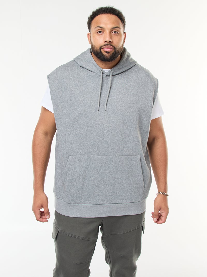 Camisola com capuz sem mangas e bolso canguru Cinza - Kiabi