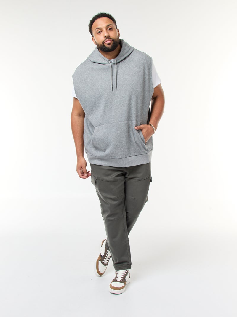 Camisola com capuz sem mangas e bolso canguru Cinza - Kiabi